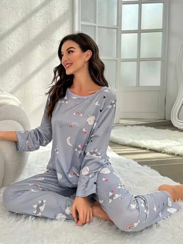Image of Louis Luxe Womens Korean Night Dress || Full Pyjama Set || Korean Nightsuit || Women Nightwear ||Round Neck Full Sleeve Nightsuit || Loungewear || Everyday Nightdress (ND-02)
