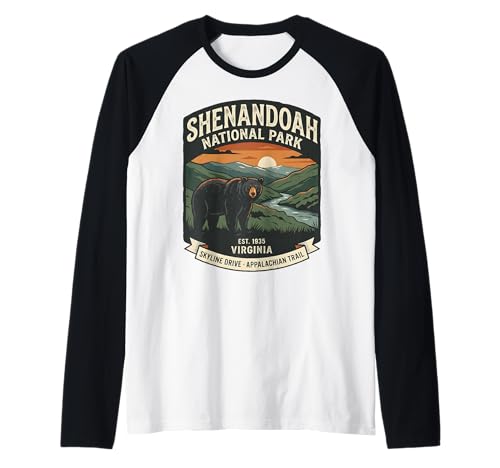 Badge Vintage Shenandoah National Park Virginia Ours Noir Manche Raglan