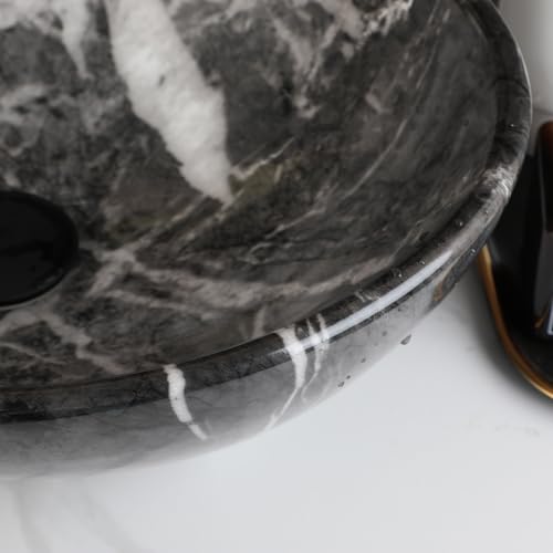 KECTIAKL Black White Marbling Bathroom Vessel Sink,16 Inch Ceramic Vessel Sink with Waterfall Faucet and Pop-up Drain Combo,Oval Bathroom Sink Bowl Above Counter with Mixer Tap