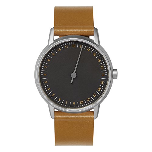 Montre slow Round 04 en cuir marron et cadran gris argenté