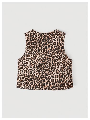 SHENHE Women's Plus Size Tie Front Bow Leopard Vest Quilted Jacket Sleeveless Crop Vest Outerwear2