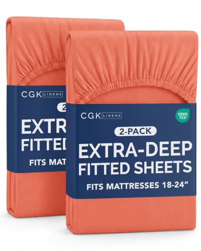 Image of CGK Linens 2 Pack Extra Deep King Fitted Sheets - Coral