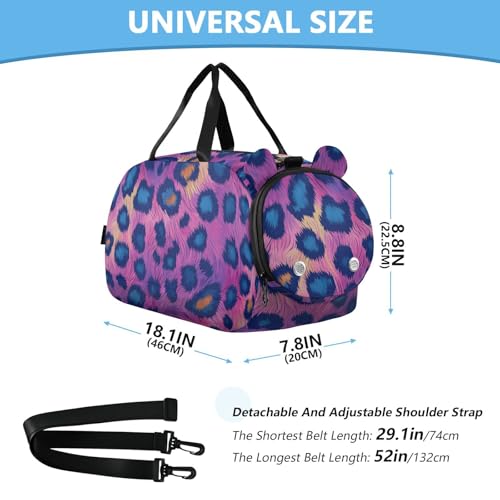 Duffle Bag Kids Gym Bag with Shoes Compartment & Wet Separation Overnight Travel Bag Pink Purple Blue Leopard Print for Girl Boy3