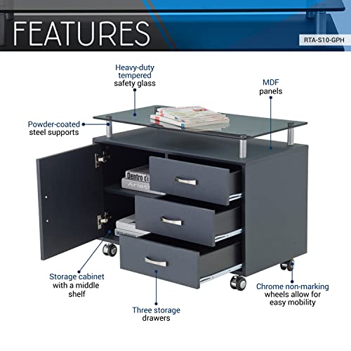 Techni Mobili Rolling Storage Cabinet With Frosted Glass Top. Color: Graphite #TOP3