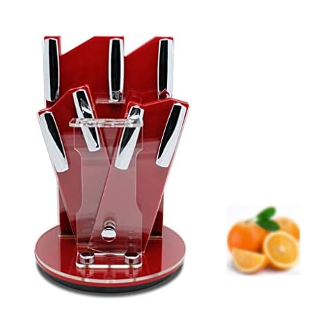 QingH yy Empty Knife Block Empty Knife Block Stand Acrylic Plexiglass, Kitchen Knife Box Holder without Knives 5 Slots Red 10-13 Cover