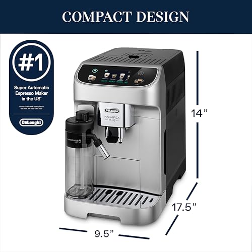 De'Longhi Magnifica Plus Fully Automatic Espresso Machine - Brew 18+ One Touch Coffee Recipes for up to 4 User Profiles, Automatic Milk Steam Wand & Built-in Grinder, Touchscreen Display - Image 5