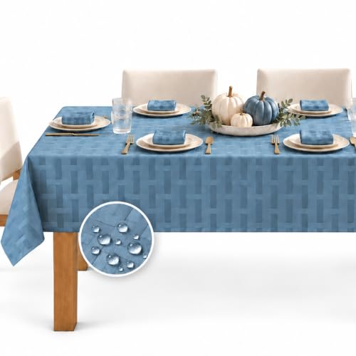 Newbridge Paige Blue 60x144 in Rectangle Water, Stain Resistant Tablecloth