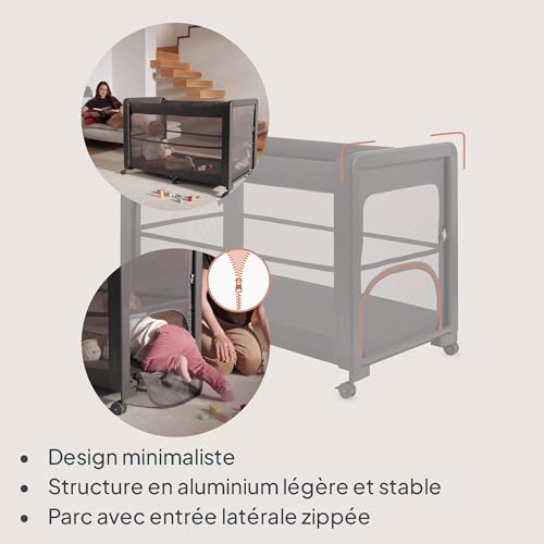 Lit de bébé modulable et parc bébé pliant à roulettes Lionelo