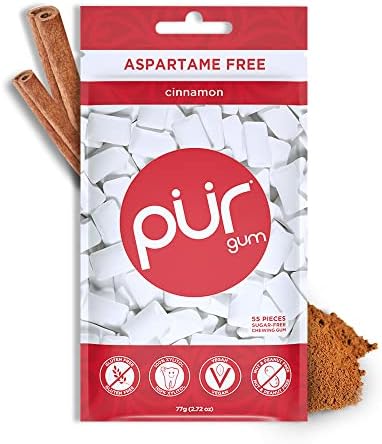 PUR Gum | Sugar Free Chewing Gum | 100% Xylitol | Vegan, Aspartame Free, Gluten Free | Natural Cinnamon Flavored Gum, 55 Pieces (Pack of 1)