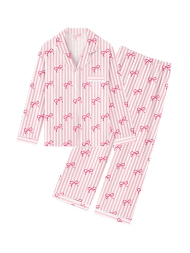 QZH.DUAO Girl & Women's 100% Cotton Pajamas Set Long Sleeve Button Down Sleepwear Nightwear Soft Pjs Sets, 5 Years - L