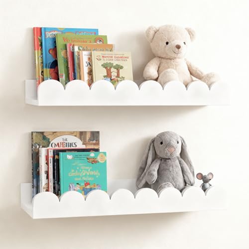 BUERPINKING Estantería de pared blanca flotante de 40 cm, juego de 2 unidades para habitación infantil, estantería para niños, pared de madera, estantería flotante para habitación de los niños, salón