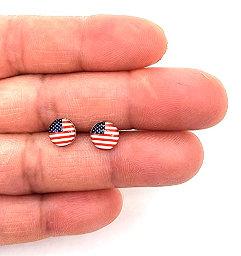 Kiwi Daisy Hypoallergenic Sterling Silver American Usa Flag Tiny Stud Earrings, Multiple Piercings (Nickel Free) #TOP1