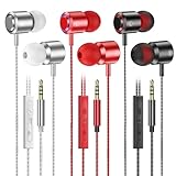 3 Pack Wired Earbuds with Microphone, In-Ear Headphones Wired with Noise Blocking &Volume Control, Premium Sound& Lightweight Corded Earphones for Laptops, Tablets, MP3 & Most 3.5mm Interface Devices