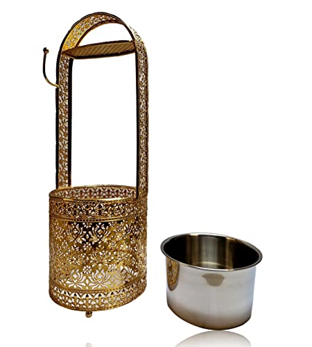 Bayli Shisha Kohlebehälter | 39,5 cm Kohlekorb für die Shisha, Wasserpfeife Kohle | Grillkohlekorb mit Zangenhalter | Charcoal Basket - Farbe Gold | Kohlezubehör für Shishas & Wasserpfeifen - Größe M