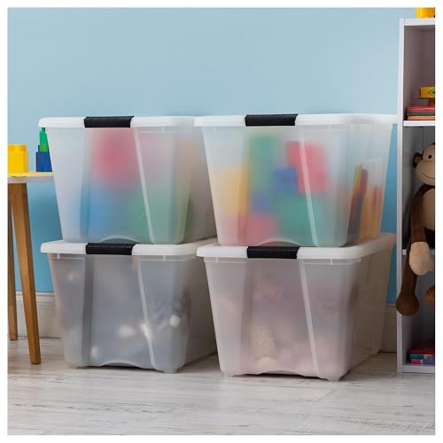 Image of IRIS USA 8 Pack 54 Qt Storage Bin Plastic Gasket Box, Tight Latching Lids, Pearl