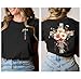 Faith Cross Christian T-Shirt with Boho Floral Cross Print Short Sleeve Casual Graphic Tee for Women Black