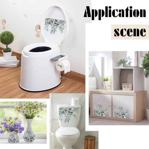 GORGECRAFT 2 Blatt Grüne Pflanzenblätter Blumen WC-Sitzdeckel-Aufkleber Selbstklebender Entfernbarer Badezimmer-Wandaufkleber Mit Blumenmuster Wasserdichter Toilettendeckel Dekorativer Aufkleber