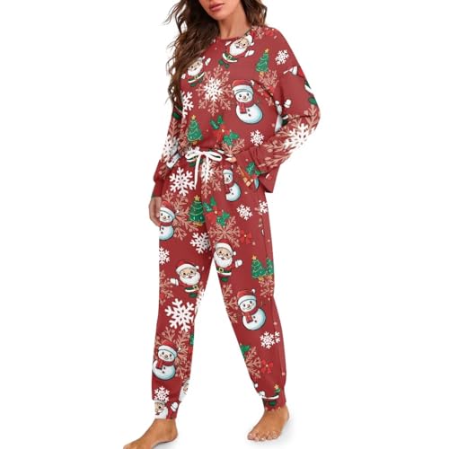 Image of Womens Lounge Set Long Sleeve Soft Pajama Sets Casual 2 Piece Pj Outfit Crewneck Sleepwear with Pockets Plus Size
