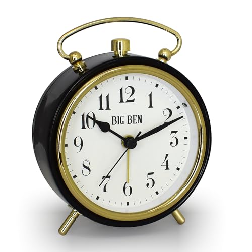 Image of Westclox Big Ben Classic Battery Operated Alarm Clock with Luminous Hands Large Easy Read Dial Loud Alarm Vintage Metal Case Glass Lens Black Gold Trim