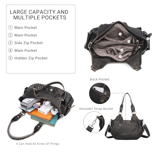 Image of Angel Kiss Hobo Bags for Women Vegan Leather Purses and Handbags Ladies Chic Shoulder Bags Crossbody Purses with Metal Studs