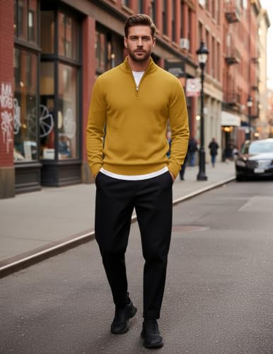 Image of COOFANDY Men's Quarter Zip Up Sweaters Slim Fit Lightweight Mock Pullover