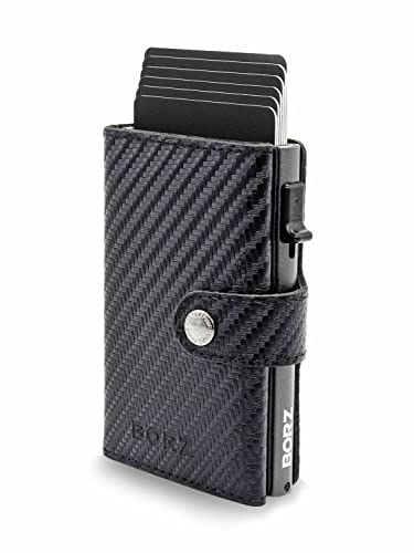 BORZ Prime Maxus Magnetic 2 Wallet ohne Münzfach AirTag kompatibel, Kartenetui mit RFID Schutz, Mini Geldbörse Cardholder, Geldbeutel für Karten & Scheine aus echtem Leder für Herren & Damen