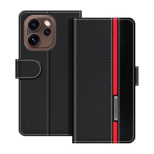 UOGNADGD Leather Phone Case Compatible with Oppo Reno 15 Pro 5G Global Flip Wallet Cover with Magnetic Closure, Kickstand & Card Holders, Shockproof Protection (Black)