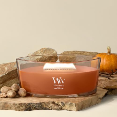 Image of WoodWick Pumpkin Praline Holiday Candle Gifts for Women and Men, 16 oz Ellipse Candle with Crackling Wick