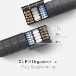 Large Pill Organizer 2 Pack, Easy-Open Weekly Pill Organizer , XL Daily Pill Organizers, 7 Day Medicine Pill Organziers, Pill Box 7 Day for Large Vitamin Supplements, Pill Case Blue+Cyan (Black + White)