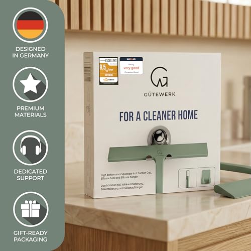 Image of GUTEWERK Shower Squeegee for Glass Doors and Windows - 9 Inch Green Rubber Blade for Cleaning