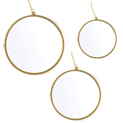 Rocking Gifts Set de 3 Espejo Pequeño Redondo Colgante Pared Decorativo Dorado 3 Tamaños 19 cm