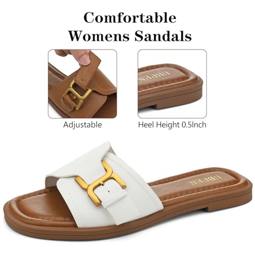 Image of UBFEN Womens Square Toe Flat Sandals Slides Dressy Comfortable for Beach