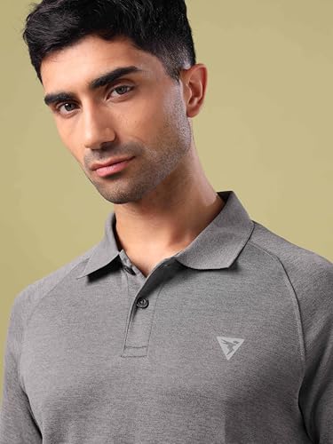 Image of TECHNOSPORT Men's 100% Polyester Slim Fit Self-Design Half Sleeve Polo T-Shirt with Double Cool, SPF50+ Properties for Gym, Workout 7 Regular Use