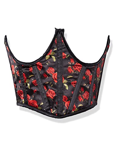 Daisy Corsets Women's Red Roses Satin Open Cup Waist Cincher Corset, Black, Small