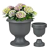Relaxdays Pflanzkübel 4er Set, Kunststoff, HxD: 35 x 36 cm, Blumenkübel innen & außen, runde Blumenspindel, anthrazit, 10036005_139