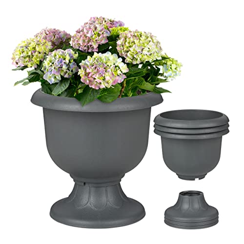 Relaxdays Pflanzkübel 4er Set, Kunststoff, HxD: 35 x 36 cm, Blumenkübel innen & außen, runde Blumenspindel, anthrazit