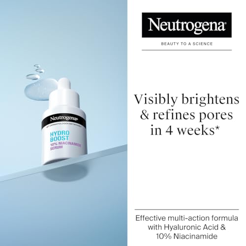 Neutrogena Hydro Boost 10% Niacinamide Serum (1 x 30ml), for Hydrated, Bright, Radiant and Dewy Skin, Delivers Refined Pores with Lightweight Hydration, Hyaluronic Acid Serum, Niacinamide Serum