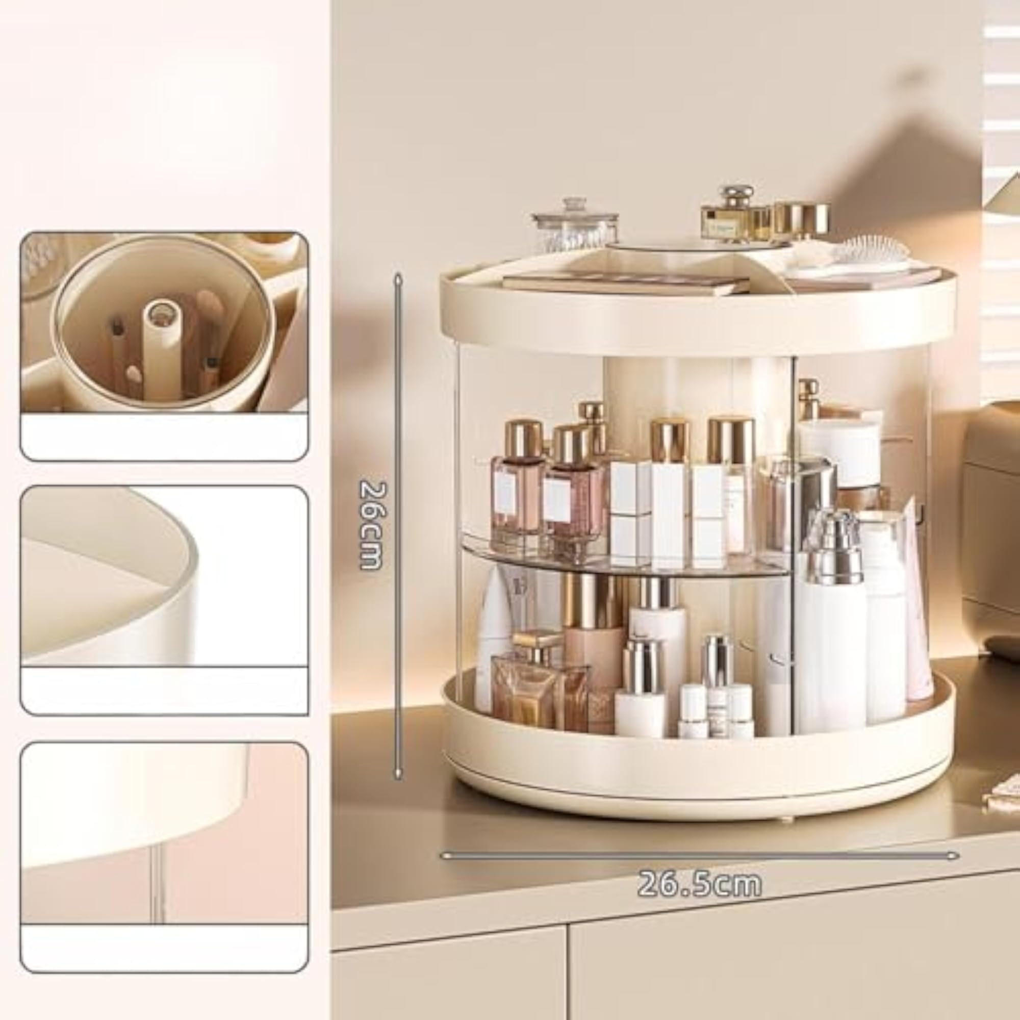 Rotating Makeup Organizer Rack, Skincare Holder for Vanity