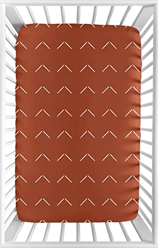 Image of Sweet Jojo Designs Boho Arrow Boy Girl Fitted Mini Crib Sheet Baby Nursery Portable Crib Pack Play - Ivory Burnt Orange Rust Farmhouse Southwest Shabby Chic Designer Bohemian Diamond Tuft Collection