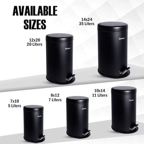 Image of mofna Stainless Steel Plain Dustbin with Pedal, Trash Can, Wastebasket, Garbage Bin for Home, Office, Bathroom, Bedroom, Toilet, Outdoor, Indoor and Kitchen, (7x10 In -5 Liter, Black), Pack of 1