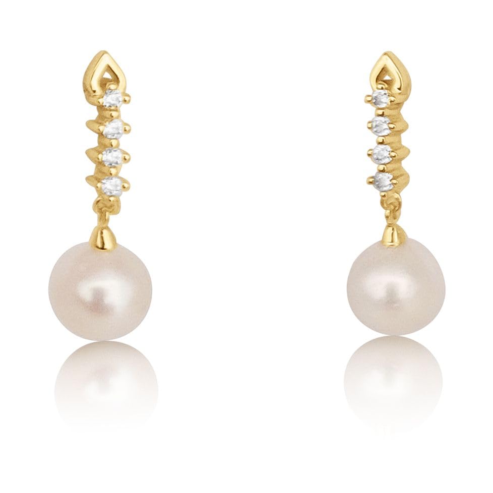 Boucles d'oreilles perles de culture blanches 7.5-8 mm et argent 925 doré