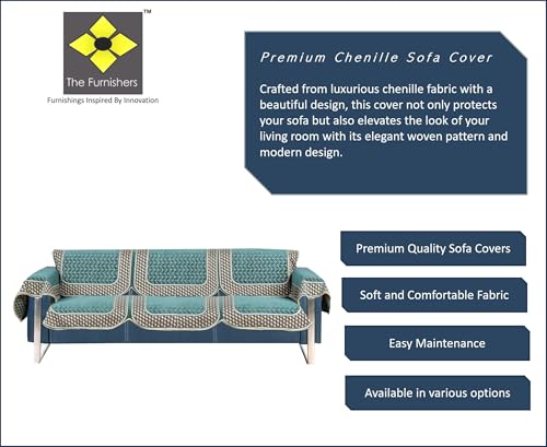 Image of Premium Chenille Woven Anti-Slip 3 Seater Sofa Cover with Arm Rest | L-Shape Sofa Seat Protector for Living Room | Durable & Stylish Slipcover - Turquoise - 3D
