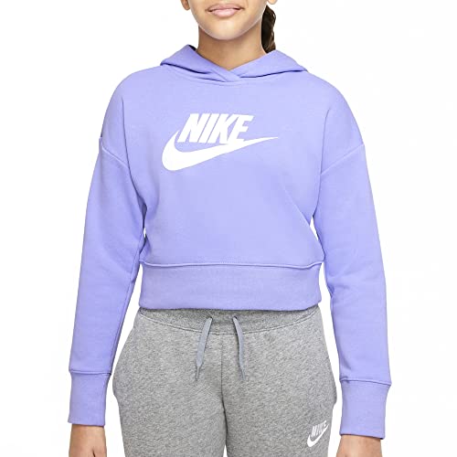 Nike Girls' Sportswear Club French Terry Cropped Hoodie, , Purple, X-Large