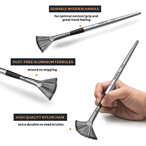 Nicpro MG044 Fan Paint Brushes 10 Pcs Artist Painting Brush Set Soft Anti-Shedding Nylon Hair Wood Short Handle thumb #3