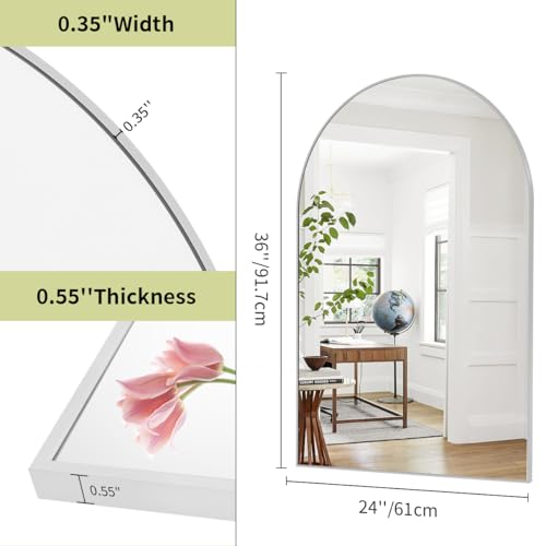 Image of BEAUTYPEAK 24 inchx36 inch Arch Bathroom Mirror, Wall Mounted Vanity Metal Frame Mirror for Bedroom, Entryway, Living Room, Silver