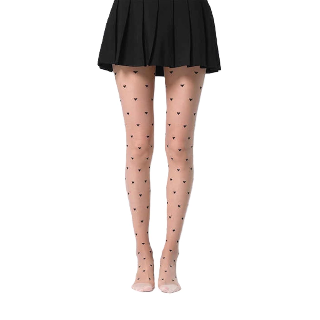 Heart Design Beige with Black Heart Streachable Semi Sheer Women's/Girls's High Waist Pantyhose Tights Durable Stockings Nylon & Spandix