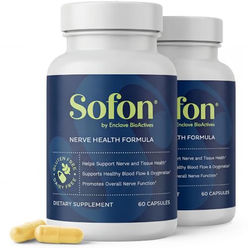 Sofon Nerve Support Supplement 2 Pack (60 Caps 30 Servings) Neuropathy Supplements Blend for Healthy Feet. Vitamin D B12 Zinc Alpha-Lipoic Acid MSM Coenzyme Q10 Bromelain Green-Lipped Mussel