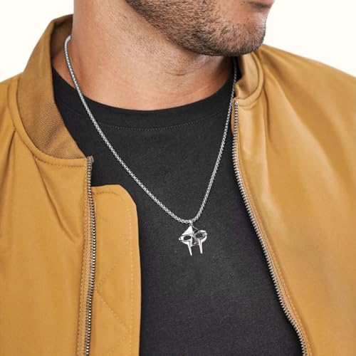 AsAlways Stainless Steel MF DOOM Mask Necklace Hip Hop Rap Totem Pendant for Party Jewelry Gift3