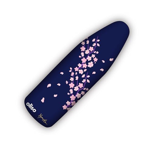 Image of oliso Yaya Han Ironing Board Cover, Durable 100% Cotton Lined with Professional Grade Felt pad - Fits Standard 54 inch x 15 inch Boards, a Wide Elastic Edge, Straps for Secure Fit, Cherry Blossom