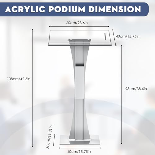 Miniatura 6 de Afitdon Podio De Acrílico Con Base Estable De Hierro Y Ranura Para Bolígrafo, Atril De Púlpito De Iglesia Con Plataforma De Lectura De Acrílico De 10 Mm, Soporte De Podio Para Iglesia, Conferencias,